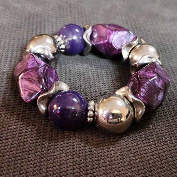 Claire's Purple/Silver Chunky Retro 80s Stretch Bracelet - Picture 1 of 16